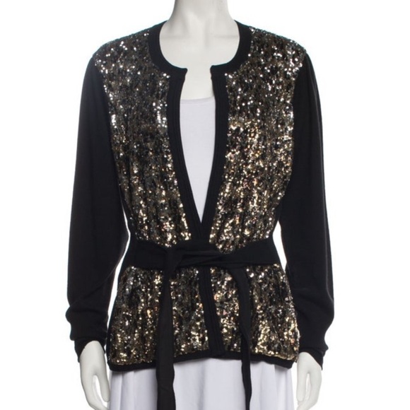 Roberto Cavalli Wool Colorblock Pattern
Black and Gold Sequin Cardigan size L - Picture 1 of 2